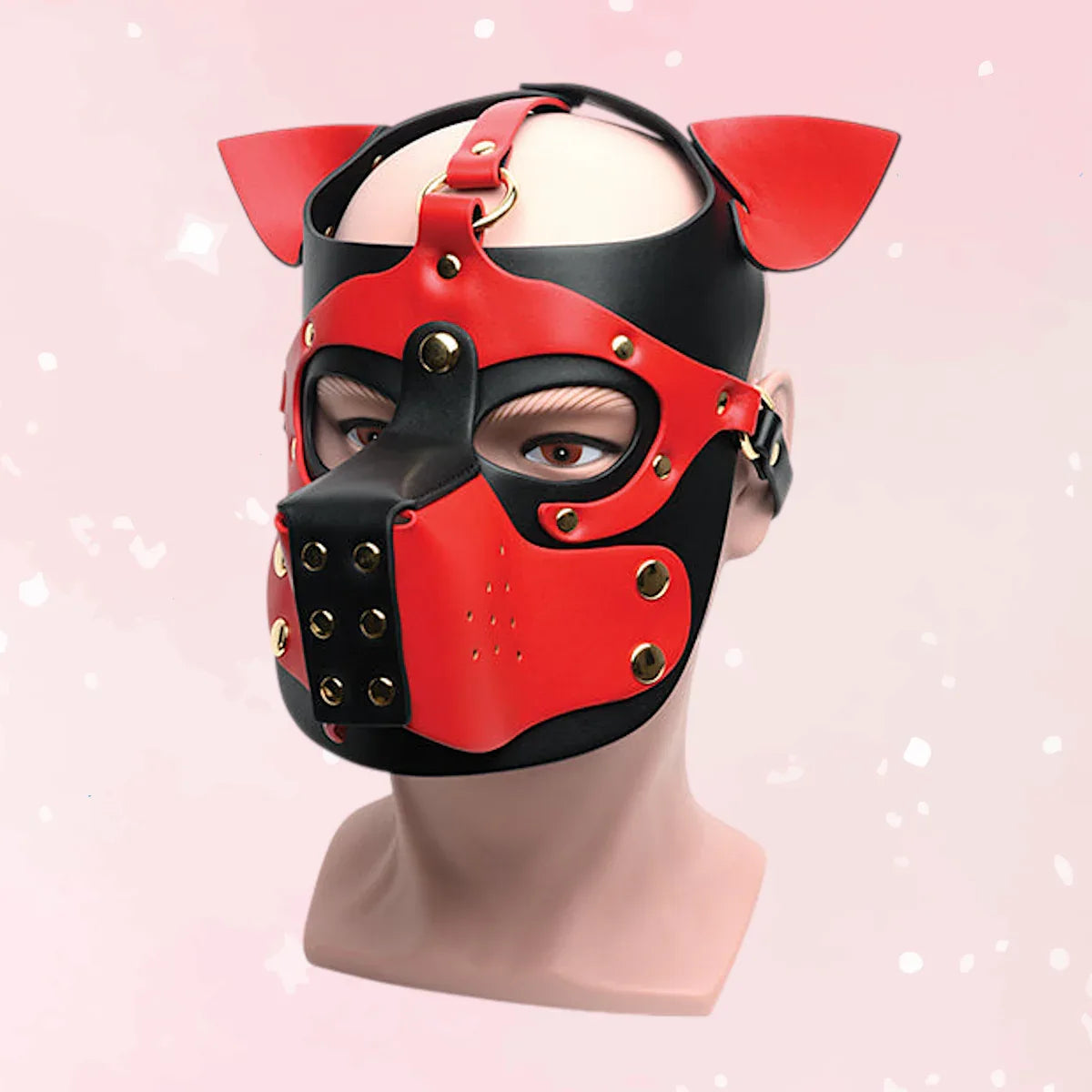 Black/Red Bondage Pup Hood - Puppy's Aesthetics