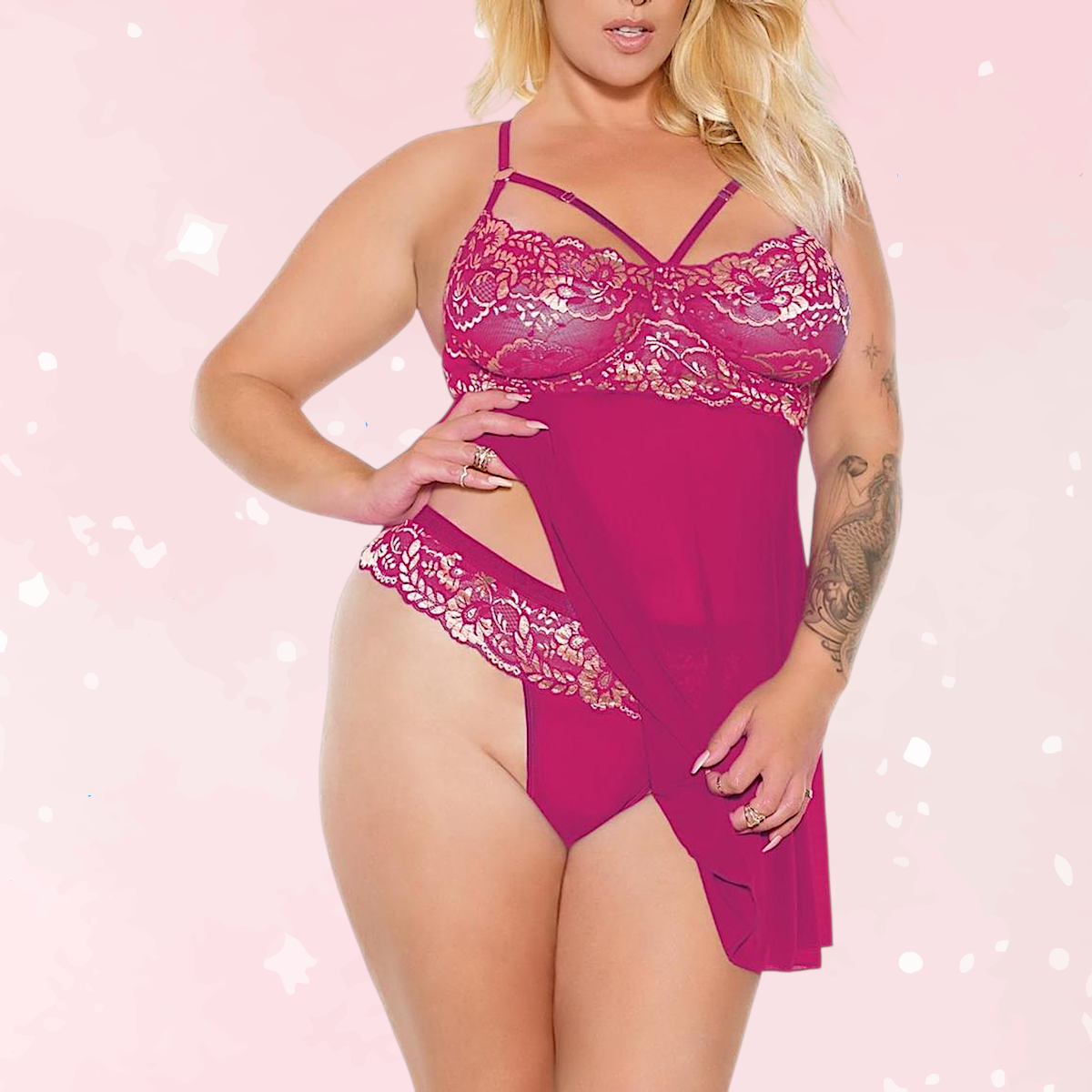 Pussycat Plus Size Pink Babydoll Set