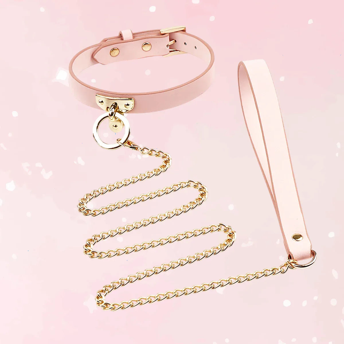Pink PU Leather Collar & Leash - Puppy's Aesthetics