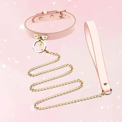 Pink PU Leather Collar & Leash - Puppy's Aesthetics