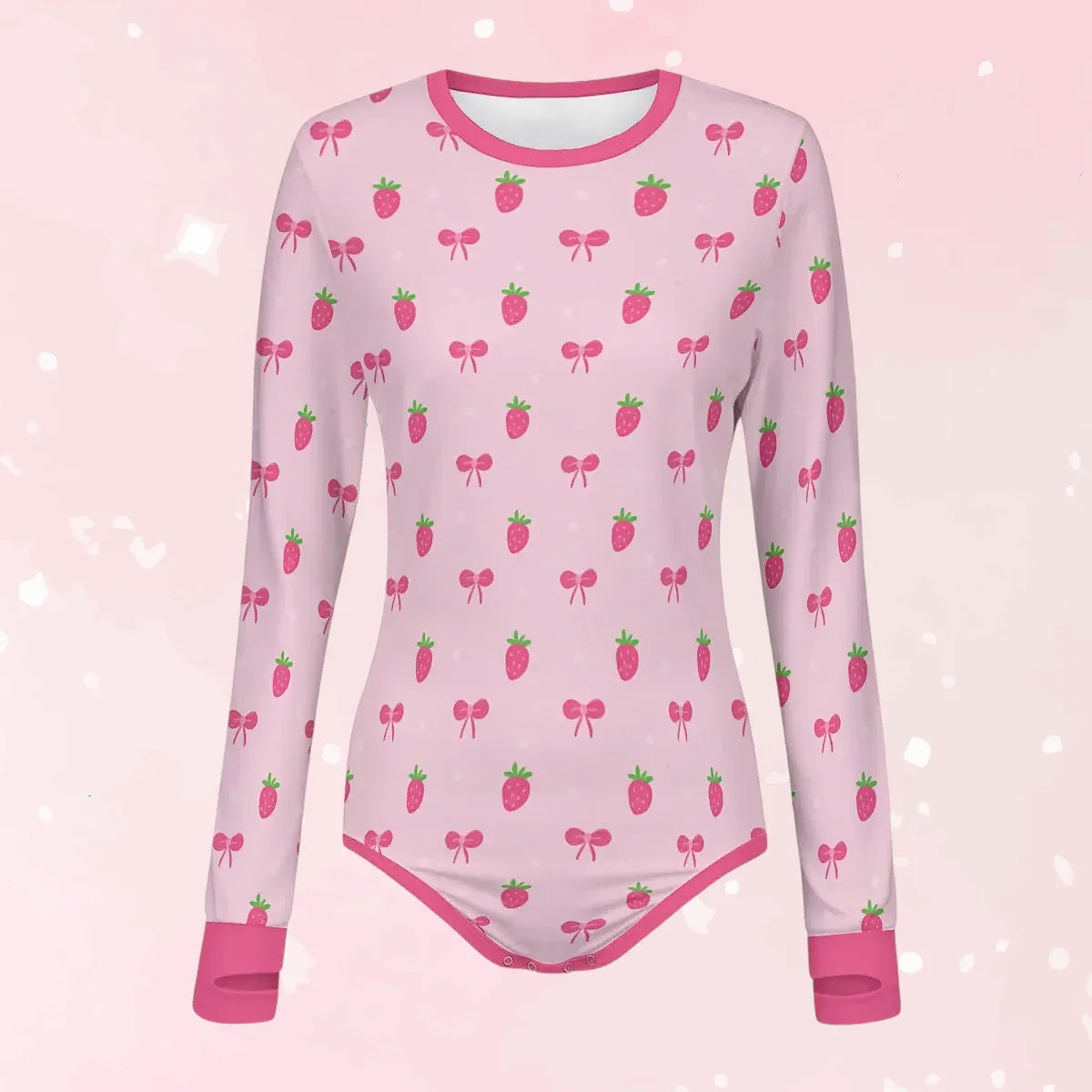 Strawberry Bow Long Sleeve CuddleSuit - Puppy's Aesthetics