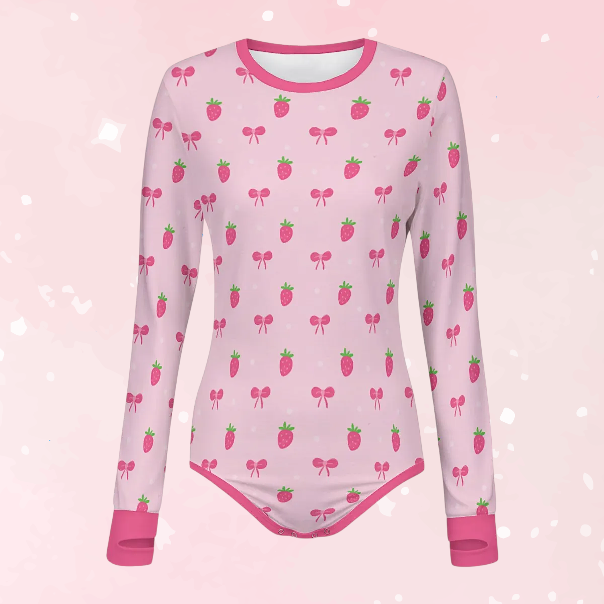 Strawberry Bow Long Sleeve CuddleSuit