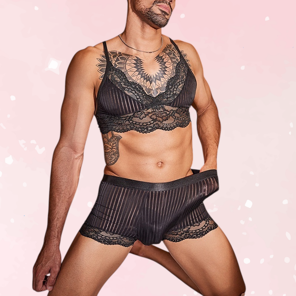 Lace Desire Men’s Striped Bra Set