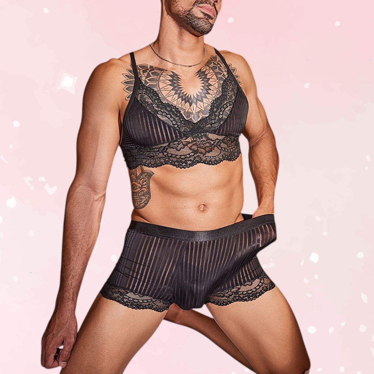 Lace Desire Men’s Striped Bra Set