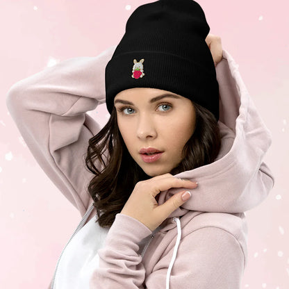 Strawberry Bunny Cuffed Beanie - Puppy's Aesthetics