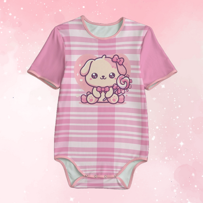 Pink Plaid Valentine Puppy Unisex Adult Onesie