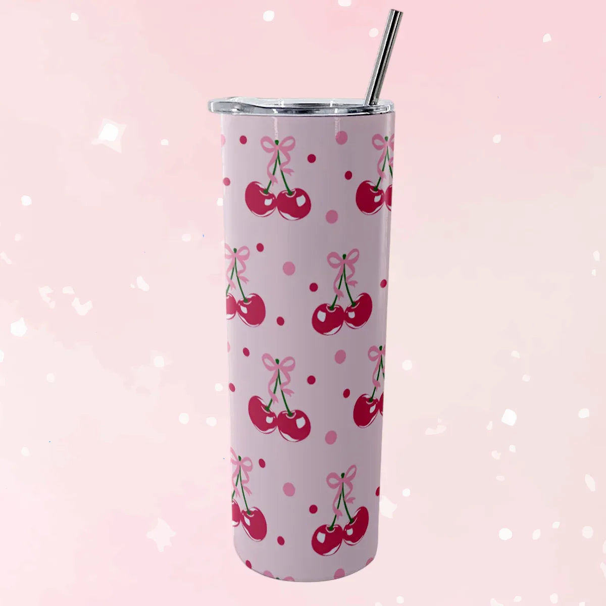 Pretty In Cherries Glitter Tumbler 20 oz - Puppy's Aesthetics