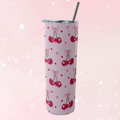 Pretty In Cherries Glitter Tumbler 20 oz - Puppy's Aesthetics