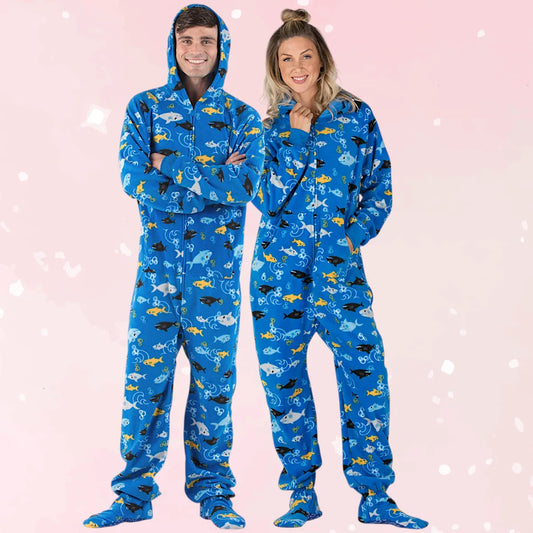 Shark Frenzy Adult Hoodie Fleece Onesie - Puppy's Aesthetics