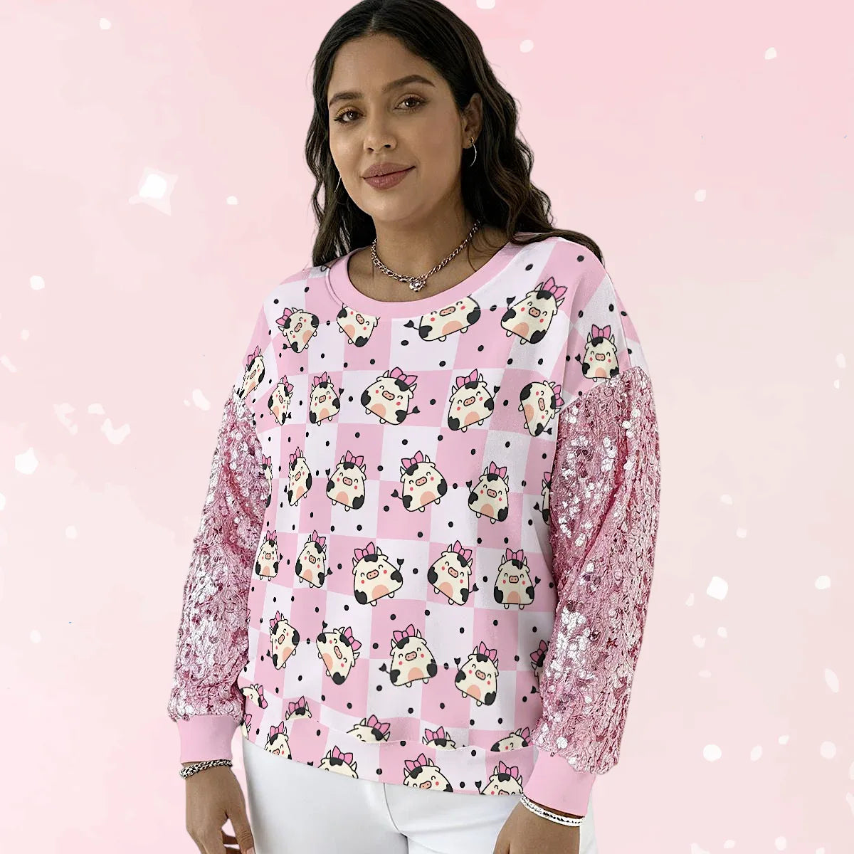 Pink Meadow Sequin Sleeve Sweater - Puppy's Aesthetics