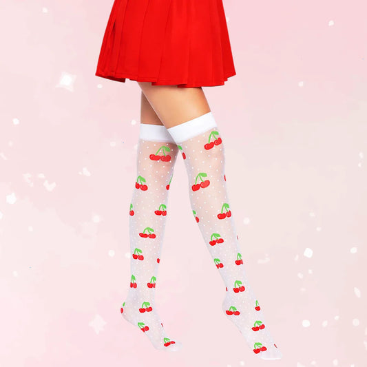 Sweet Cherry Dot Thigh Highs - Puppy's Aesthetics