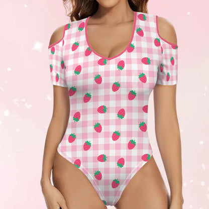 Strawberry Plaid Peekaboo PlaySuit - Puppy's Aesthetics