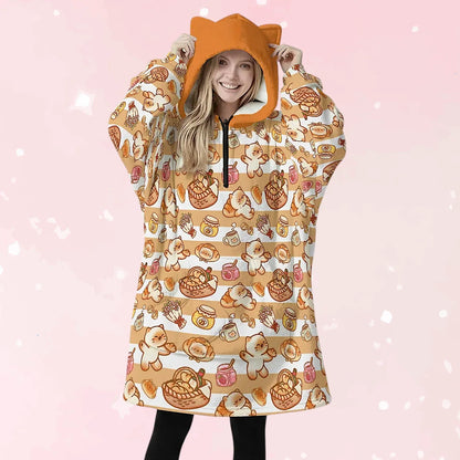 Jam Picnic Kitten Ear Hoodie Blanket - Puppy's Aesthetics