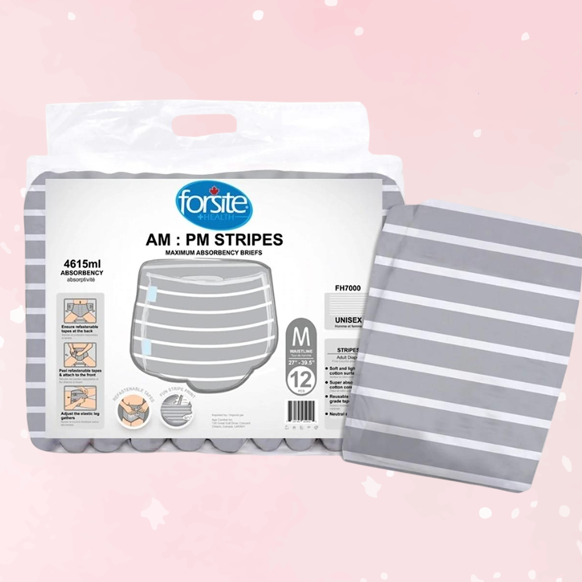 Forsite AM:PM Adult Diapers w/ Plastic Backing, Stripes