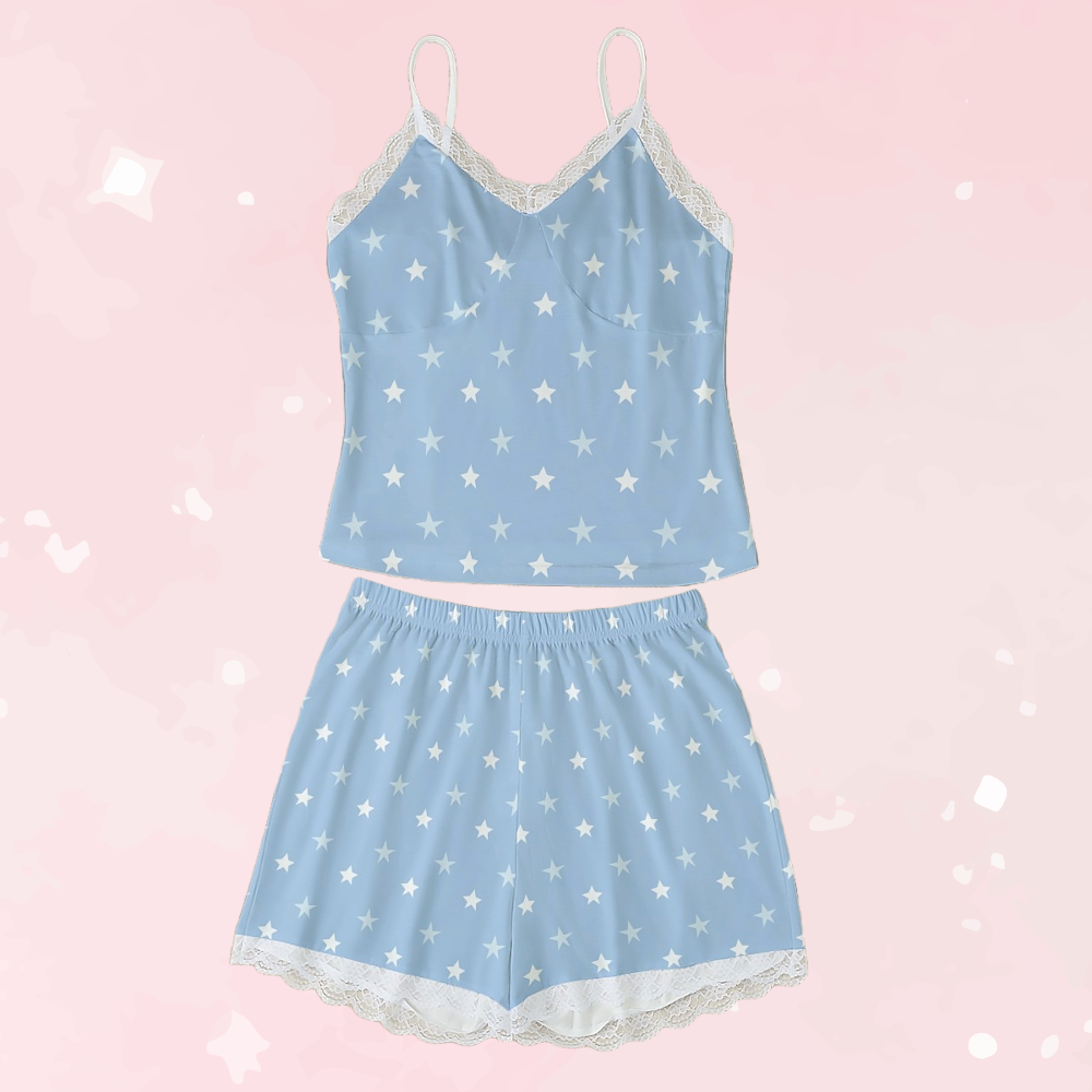 Blue Starry Cami Lace Set