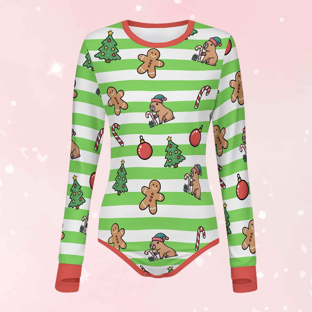 Gingerbread Capybara Long Sleeve CuddleSuit