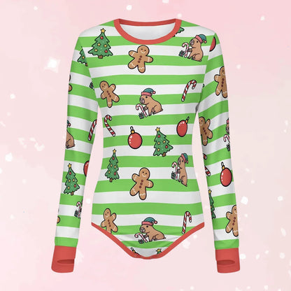 Gingerbread Capybara Long Sleeve CuddleSuit - Puppy's Aesthetics