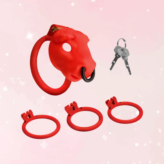 Bull Chastity Cage | Red Lockable Device - Puppy's Aesthetics