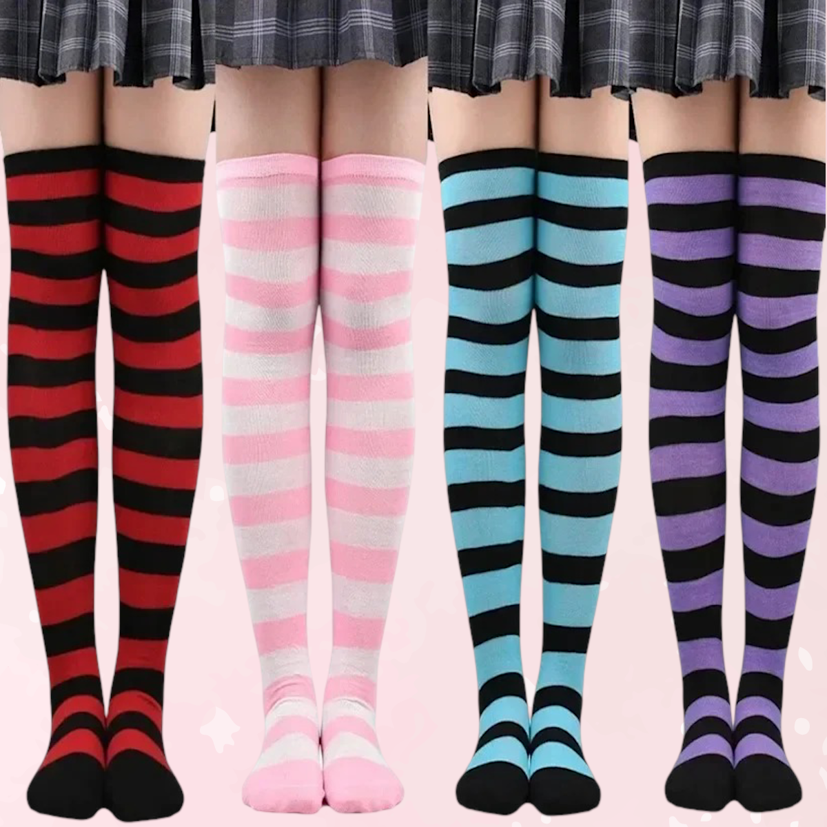 Sweet Stripe Thigh High Stockings (Colors)