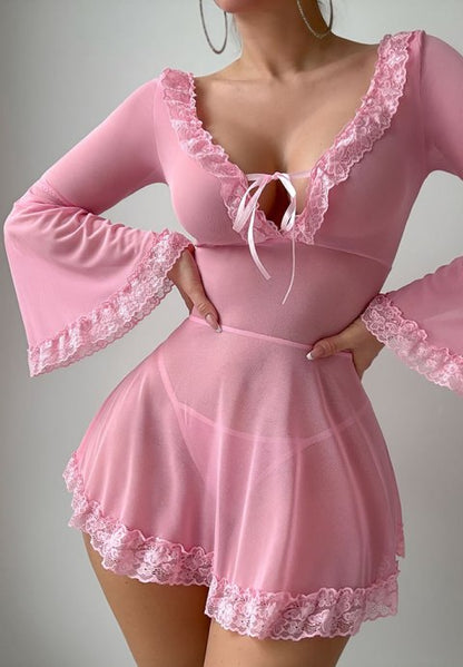 Romantic Pink Lace Lingerie Dress