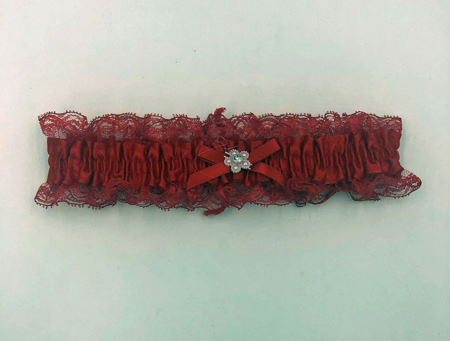 Satin Leg Garter One Size Red With Red Lace