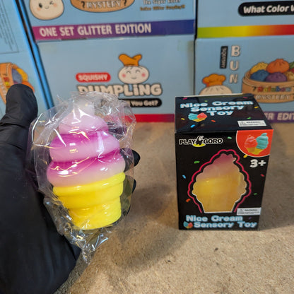 Pink & White Swirl Ice Cream Cone Squishy (Gelatin Squish)
