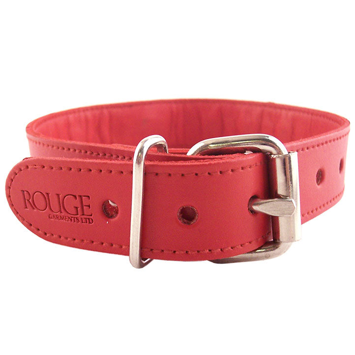 Red Studded O-Ring Leather Collar