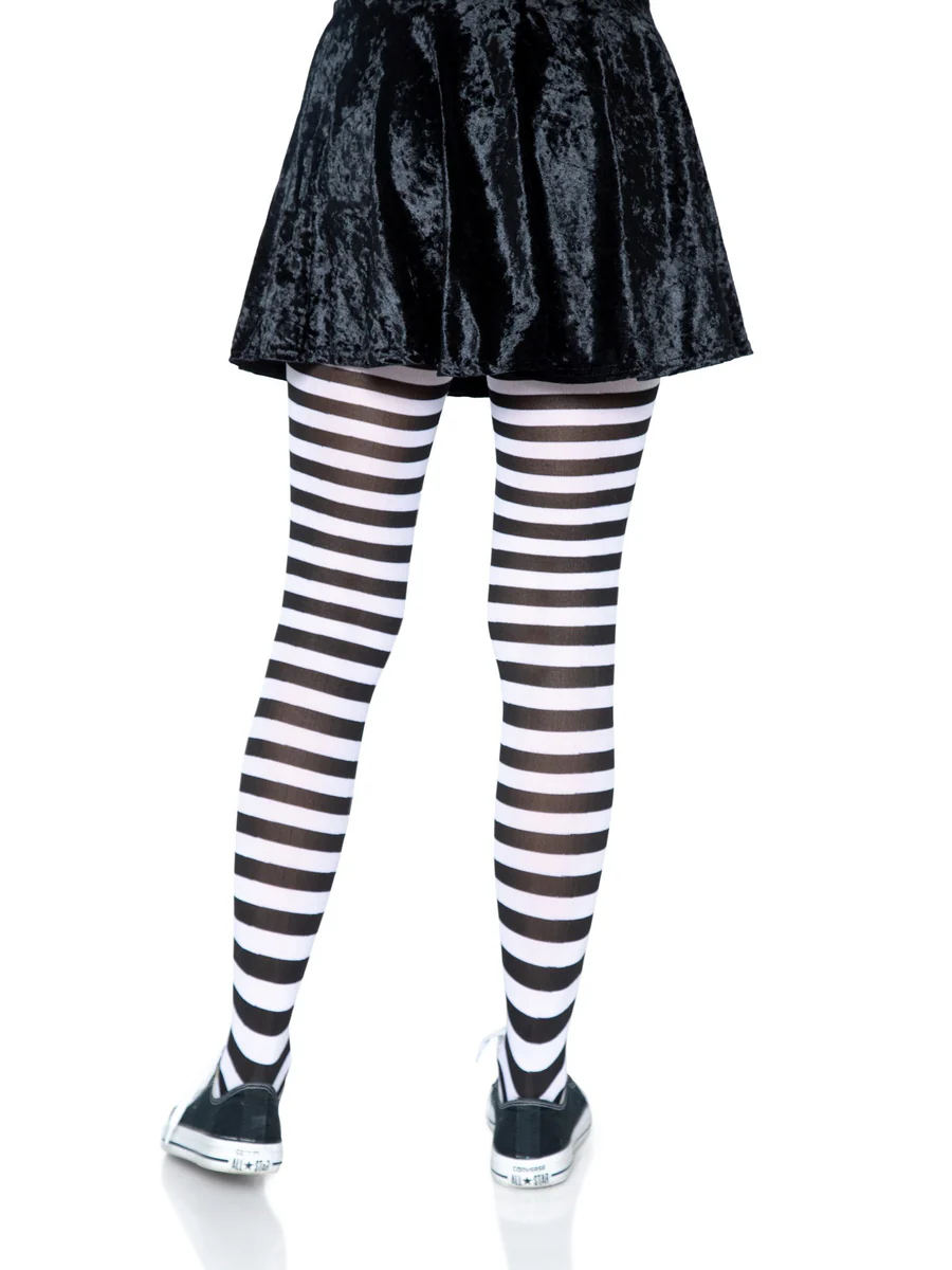 USA Only - Nylon Striped Tights Black White (OS)