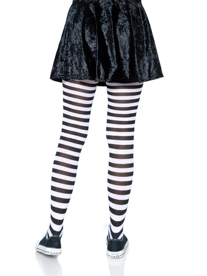 USA Only - Nylon Striped Tights Black White (OS)