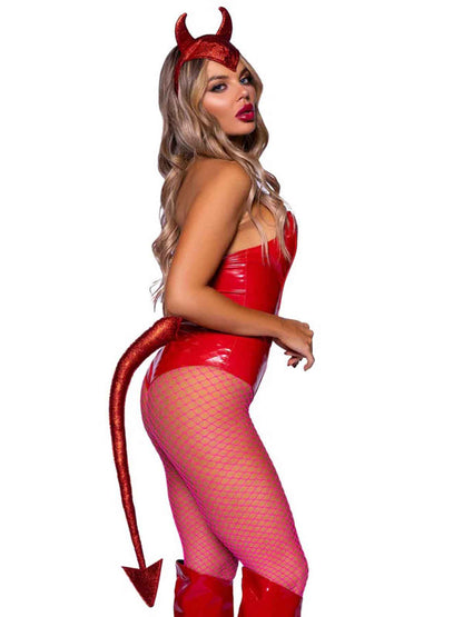 USA Only - Devil Horns Headband & Tail Set - Red (One Size)