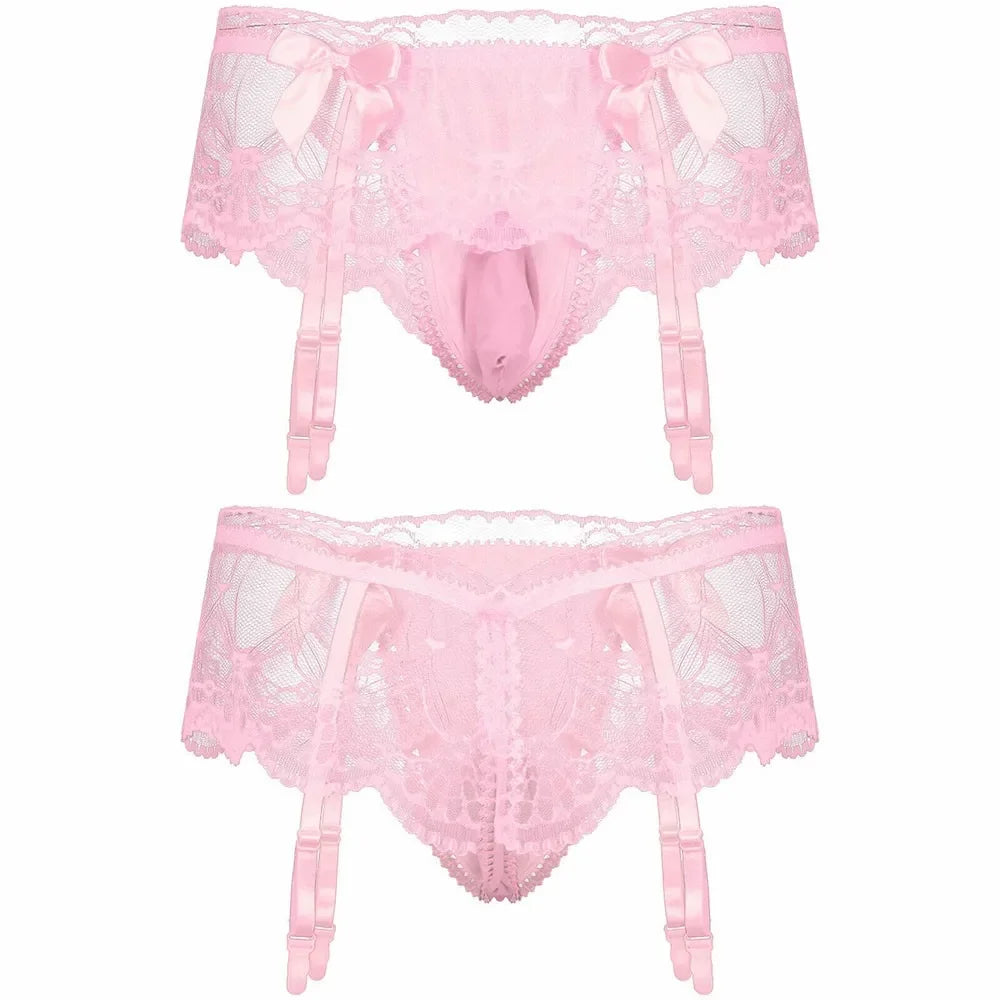 Sissy Lace Panties –  Bowknot Briefs Garter