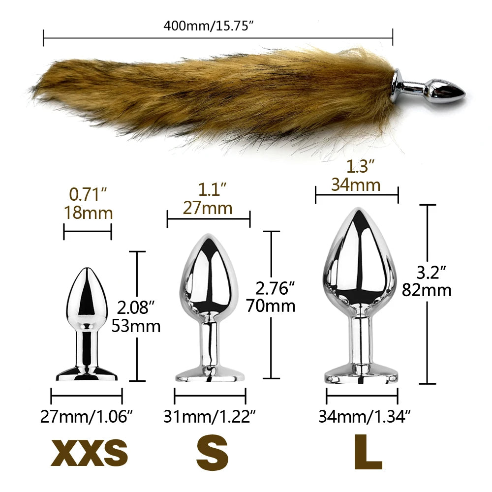 Brown Wolf Tail Stainless Steel Plug