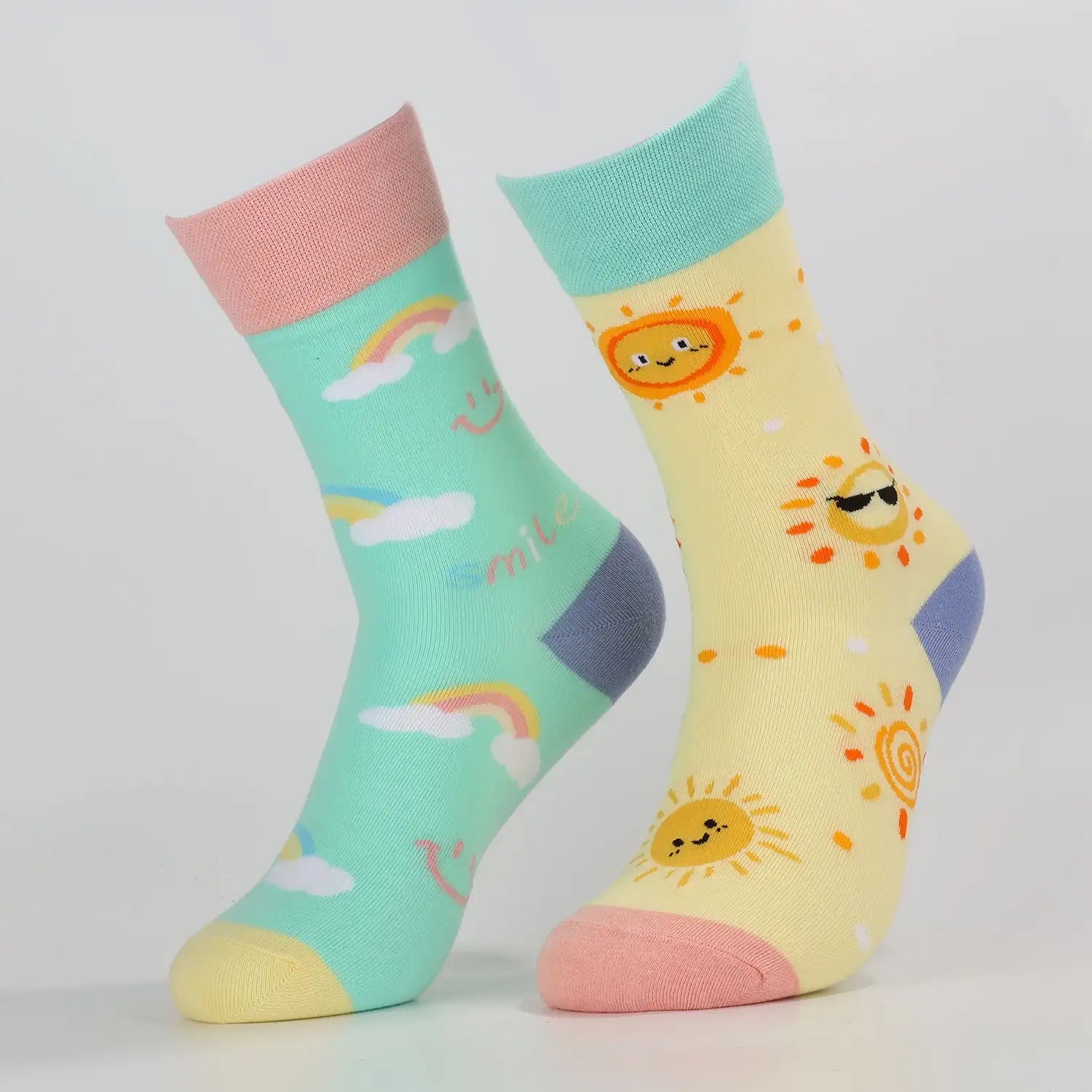 Smiley Rainbow Sky Mid-Calf Socks