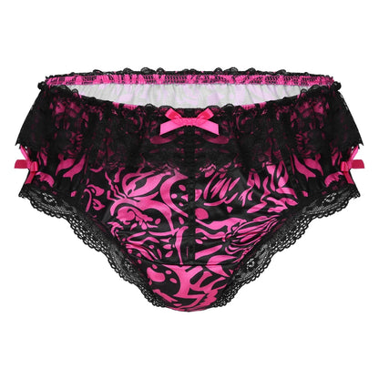 Sissy Underwear Shiny Satin Lace Ruffled Panties - Puppy's Aesthetics