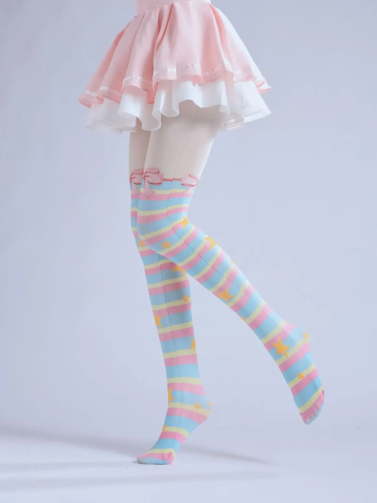 Lolita Bowknot Striped Rainbow Pantyhose - Puppy's Aesthetics
