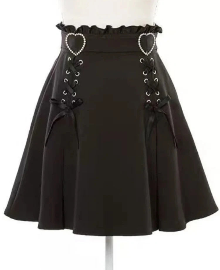 Gothic Heart High Waist Mini Bandage Skirt (Colors)