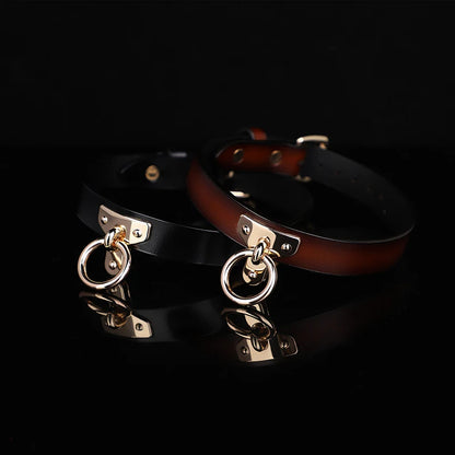 Genuine BDSM Leather Collar with Leash