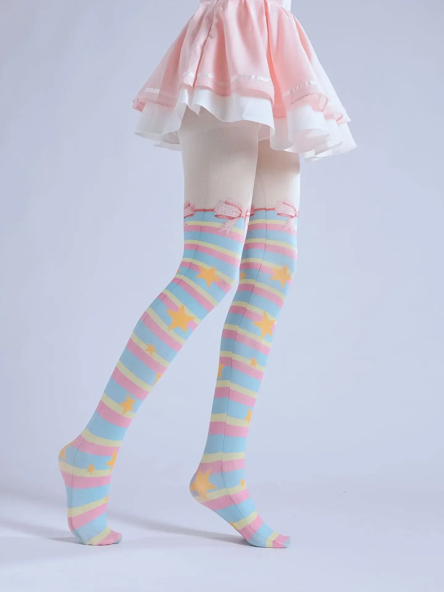 Lolita Bowknot Striped Rainbow Pantyhose - Puppy's Aesthetics
