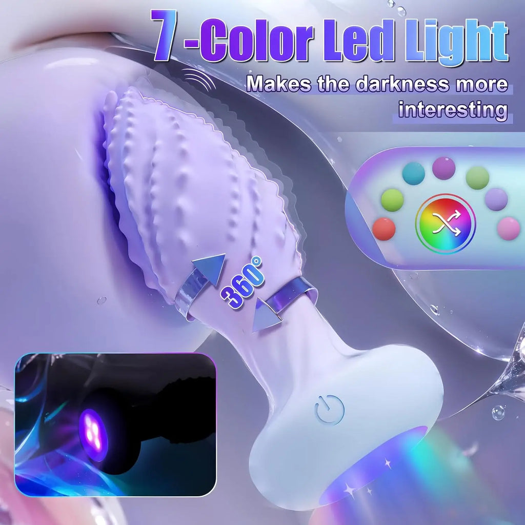 360° Rotating Anal Plug Vibrator with LED Light & Remote