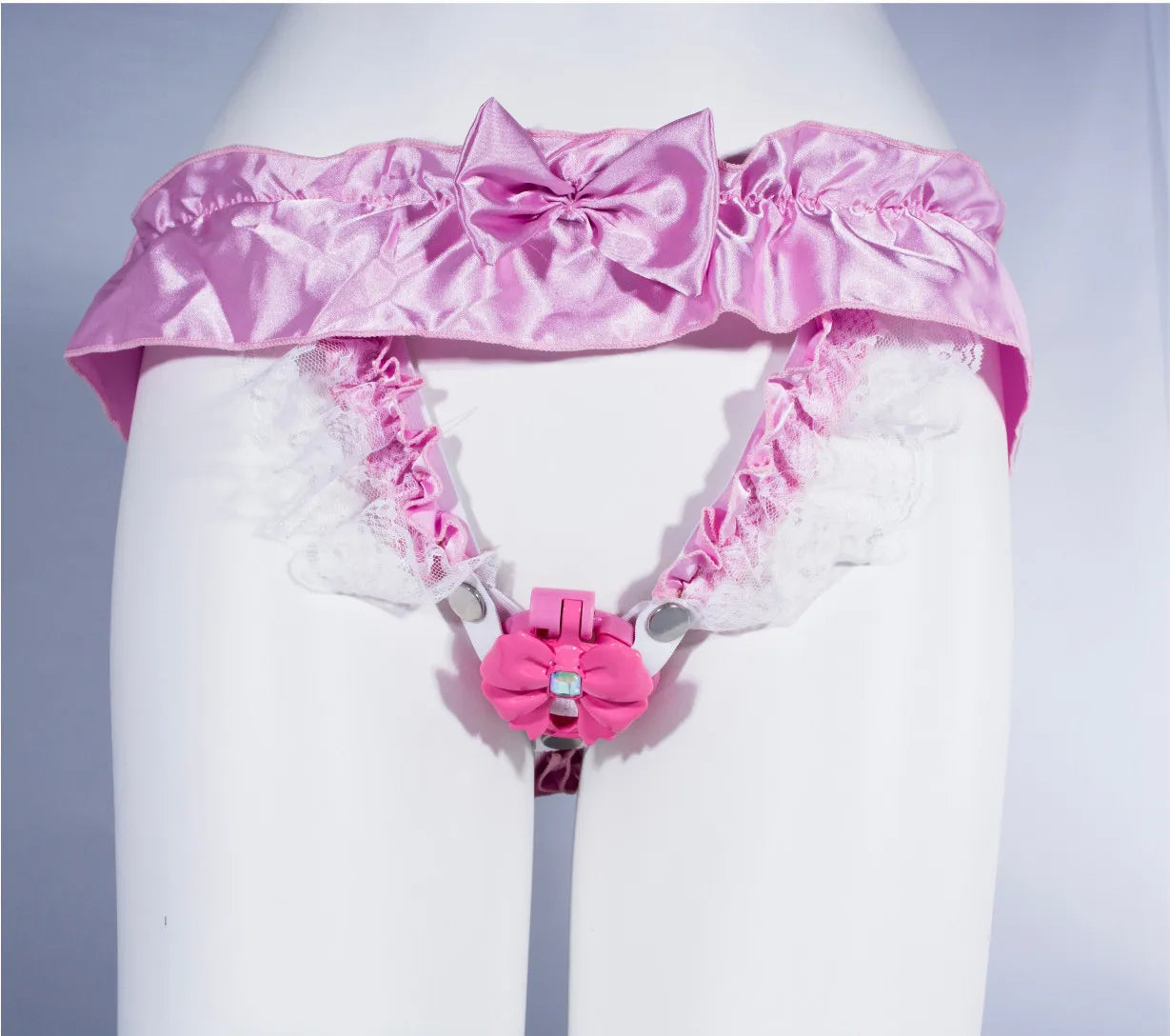 Pink Sissy Chastity Cage Ruffle Panties