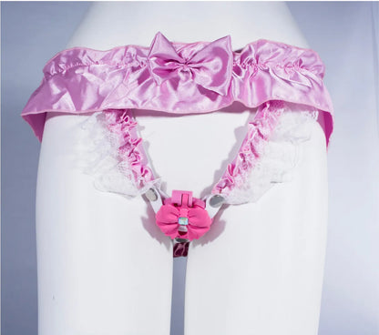 Pink Sissy Chastity Cage Ruffle Panties
