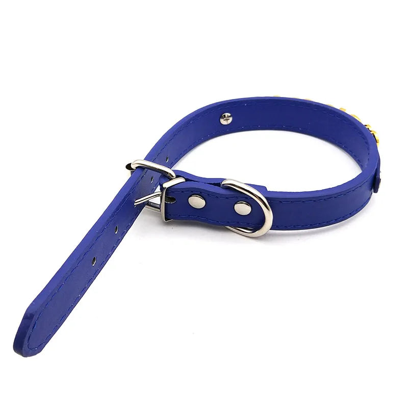 Sissy Rhinestone Blue Leather Collar