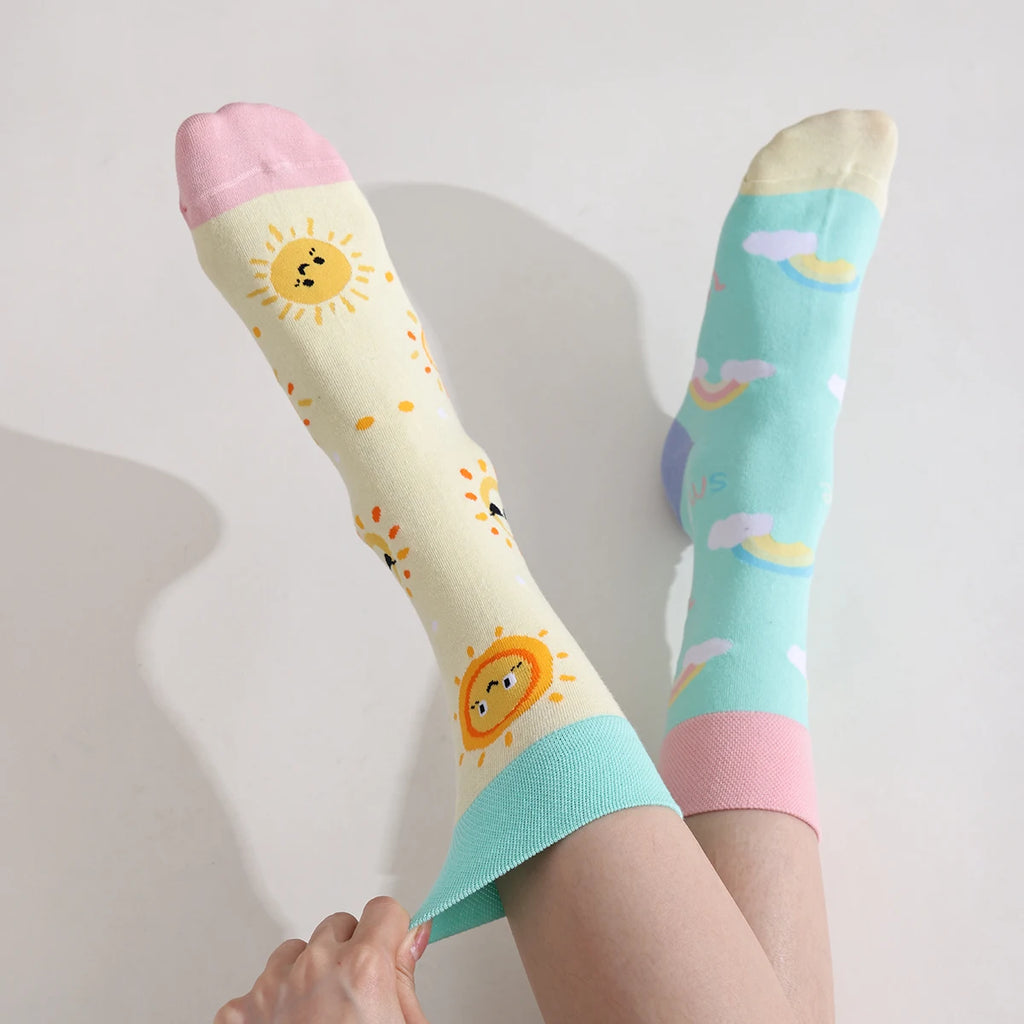 Smiley Rainbow Sky Mid-Calf Socks