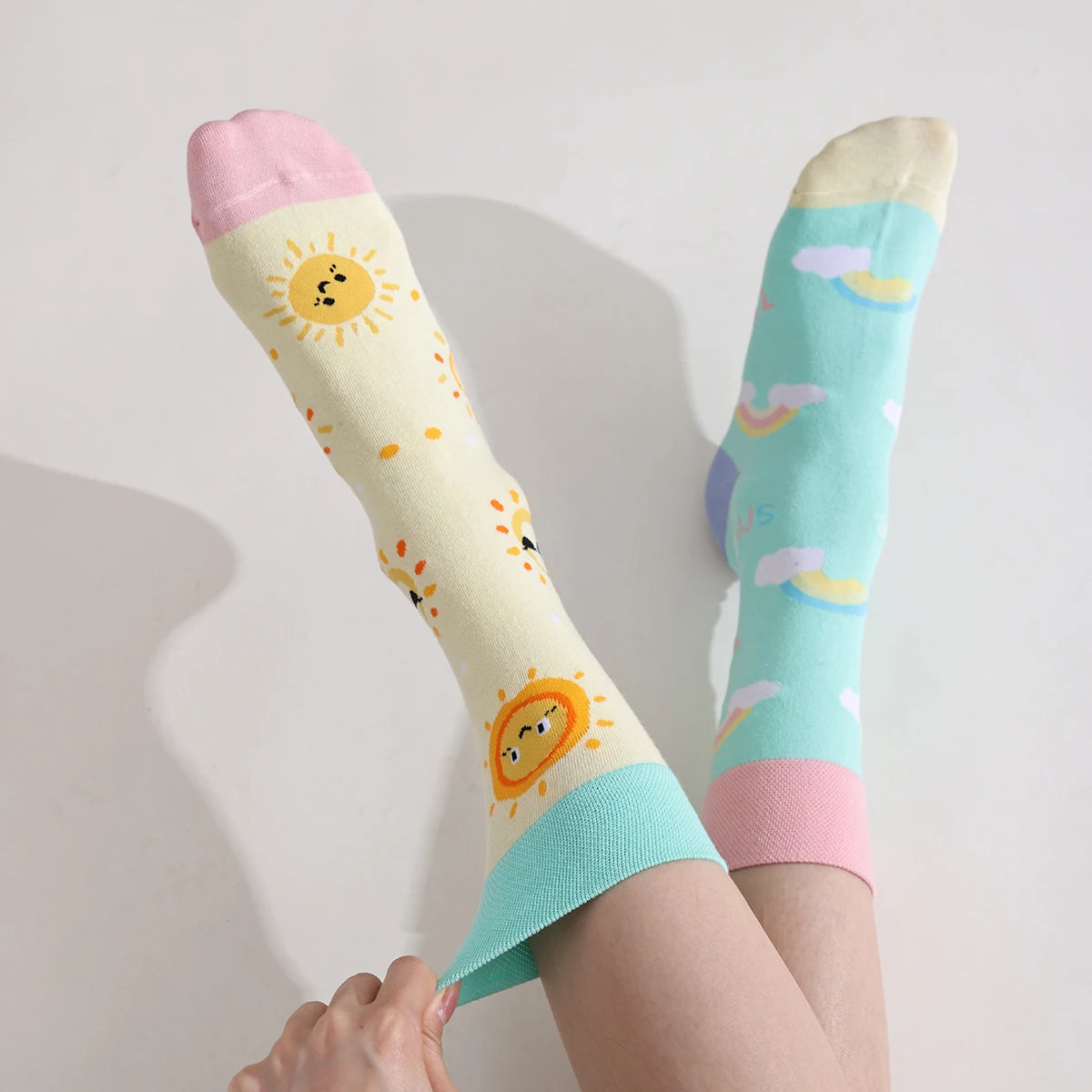Smiley Rainbow Sky Mid-Calf Socks