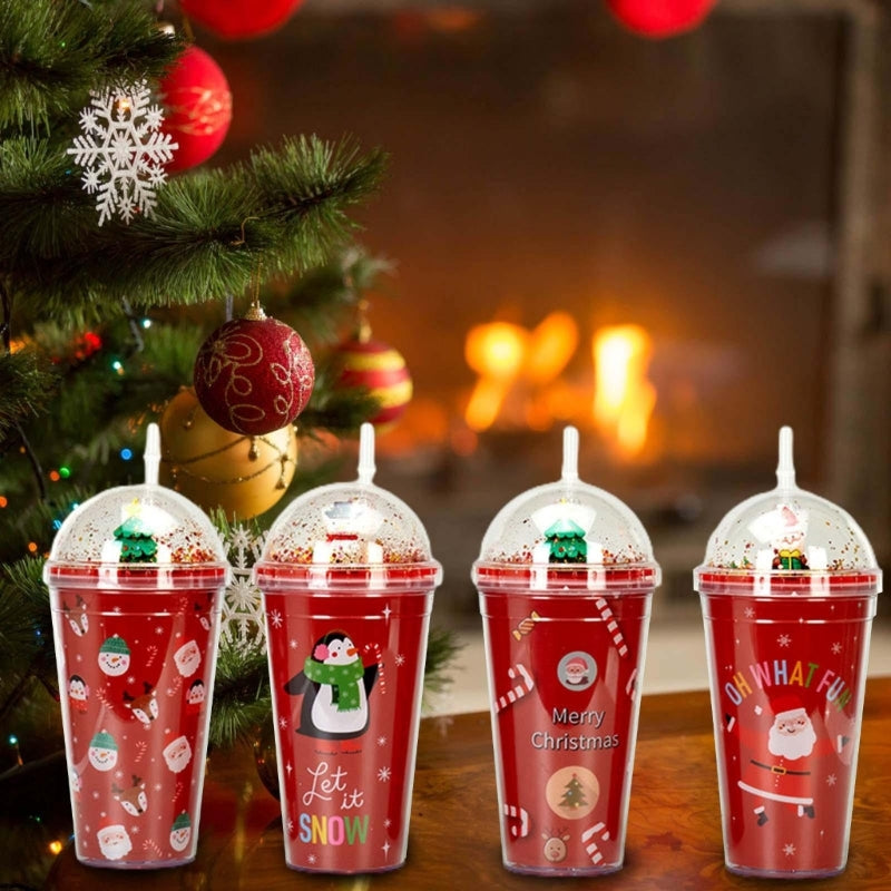 Cute Christmas Cup with Lid Straw