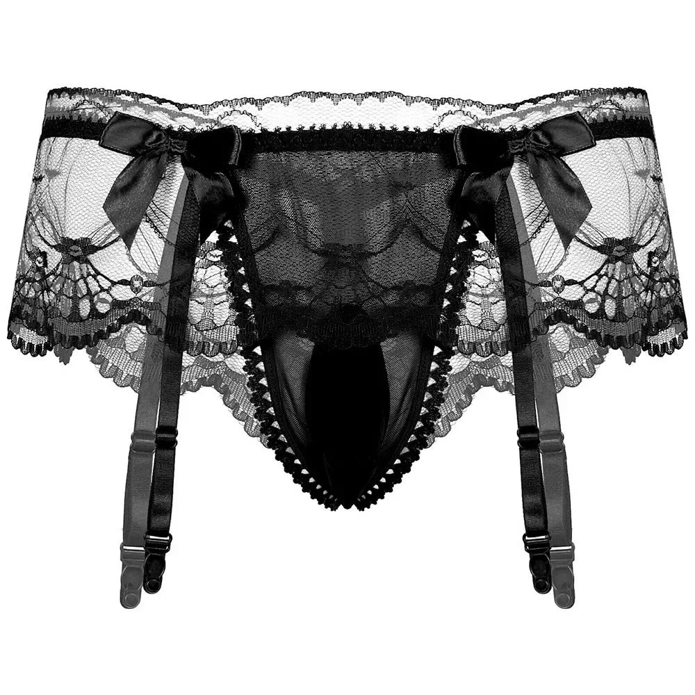 Sissy Lace Panties –  Bowknot Briefs Garter