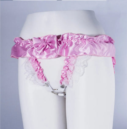 Pink Sissy Chastity Cage Ruffle Panties