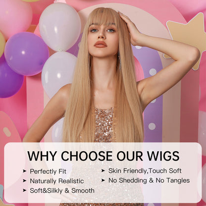 Light Straight Blonde Wig with Bangs