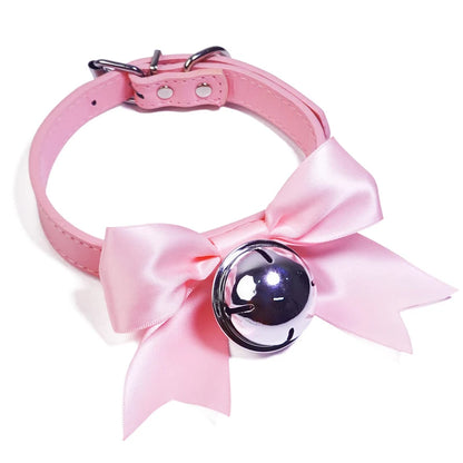 Cute Pink Ribbon Bell Collar + Leash (Colors)