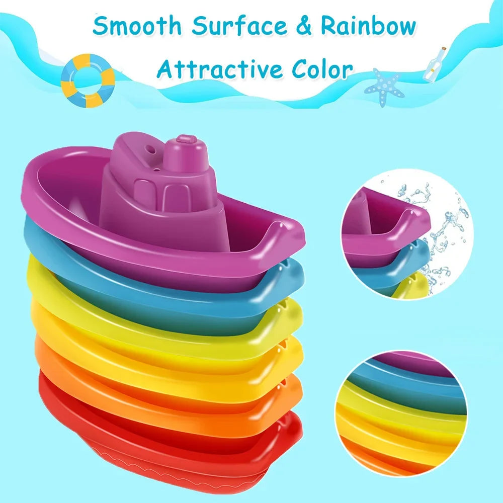 Stacking Bath Toys – Rainbow Cups, Boats & Spoons Set